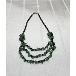 Hematite & Aventurine Layered Gemstone Necklace Green & Black Women